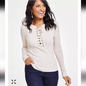 I.N.C. International Women's Lace-Up Ribbed Sweater